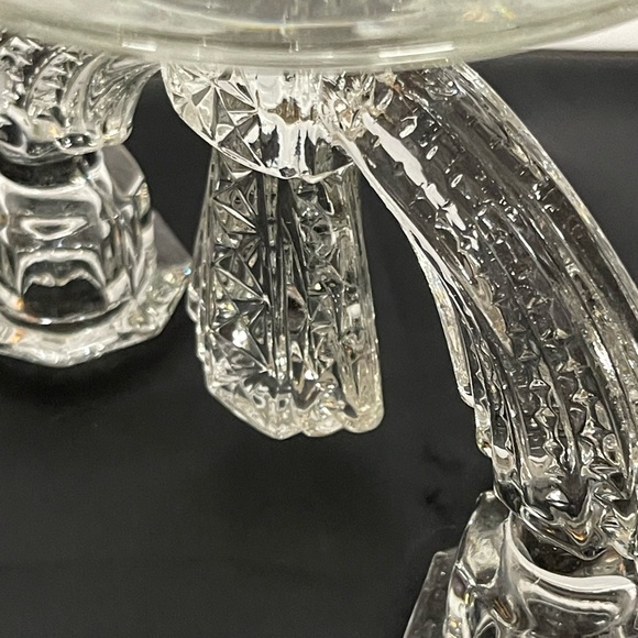 Pair Of Vintage Tiffin Glass Double Candlestick Holders Etched Floral‎ Clear EUC - Picture 10 of 11